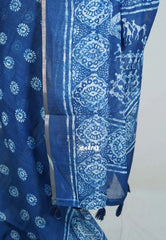 Indigo Blue-Circle Design - Pragathi - Linen Cotton Saree Floral Prints with Tiny Border - Perfect for Office Wear | Summer wear | Casual Wear