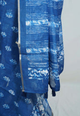Indigo Blue-Dot Design - Pragathi - Linen Cotton Saree Floral Prints with Tiny Border - Perfect for Office Wear | Summer wear | Casual Wear