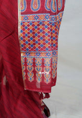 crimson red - Pragathi - Linen Cotton Saree with Ajrakh Pallu and Blouse - Best for Office Wear | Casual Wear