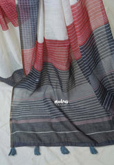 Ivory Beige - Pragathi - Linen Cotton Saree with Checks Prints - Perfect for Office Wear | Summer wear | Casual Wear
