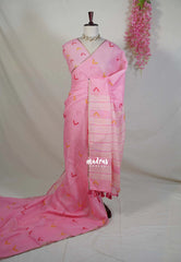 Pink Blossom - Pragathi - Linen Cotton Saree Geometry Prints - Perfect for Office Wear | Summer wear | Casual Wear