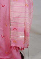 Pink Blossom - Pragathi - Linen Cotton Saree Geometry Prints - Perfect for Office Wear | Summer wear | Casual Wear