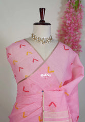 Pink Blossom - Pragathi - Linen Cotton Saree Geometry Prints - Perfect for Office Wear | Summer wear | Casual Wear