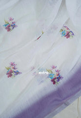 Frost White - Pragathi - Linen Cotton Saree with Flower Prints - Perfect for Office Wear | Summer wear | Casual Wear