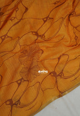 Mustard Yellow - Pragathi - Linen Cotton Saree with Floral Prints - Perfect for Office Wear | Summer wear | Casual Wear