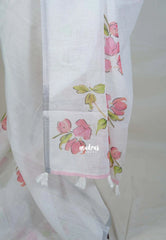 Ivory White - Pragathi - Linen Cotton Saree with Floral Prints - Perfect for Office Wear | Summer wear | Casual Wear