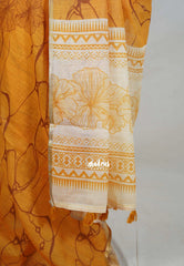 Mustard Yellow - Pragathi - Linen Cotton Saree with Floral Prints - Perfect for Office Wear | Summer wear | Casual Wear