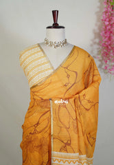 Mustard Yellow - Pragathi - Linen Cotton Saree with Floral Prints - Perfect for Office Wear | Summer wear | Casual Wear