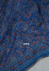 Indigo Blue - Pragathi - Linen Cotton Saree with Floral Prints - Perfect for Office Wear | Summer wear | Casual Wear