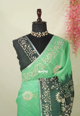 Soft Kelly Green - Pragathi - Linen Cotton Saree with Contrast Pallu and Blouse - Best for Office Wear | Casual Wear