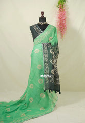 Soft Kelly Green - Pragathi - Linen Cotton Saree with Contrast Pallu and Blouse - Best for Office Wear | Casual Wear
