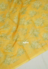 Corn Yellow - Pragathi - Linen Cotton Saree Floral Prints with Contrast Blouse - Best for Office Wear | Casual Wear