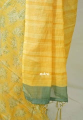 Corn Yellow - Pragathi - Linen Cotton Saree Floral Prints with Contrast Blouse - Best for Office Wear | Casual Wear