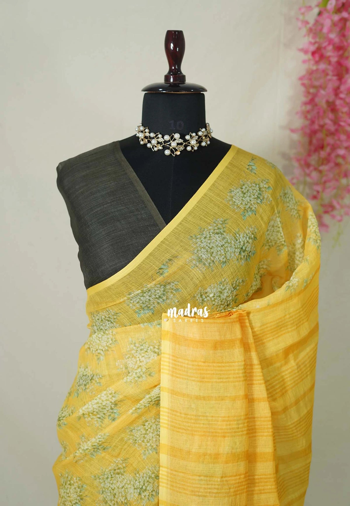 Corn Yellow - Pragathi - Linen Cotton Saree Floral Prints with Contrast Blouse - Best for Office Wear | Casual Wear