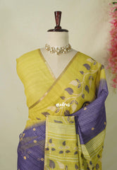 Royal Purple - Pragathi - Linen Cotton Saree Stripes with Buttas Contrast Pallu and Blouse - Best for Office Wear | Casual Wear