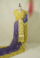 Royal Purple - Pragathi - Linen Cotton Saree Stripes with Buttas Contrast Pallu and Blouse - Best for Office Wear | Casual Wear