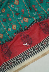 Peacock Green with Black - Pragathi - Linen Cotton Saree Ganga Jamuna Border with Contrast Blouse - Best for Office Wear | Casual Wear