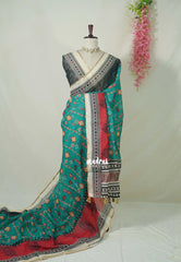 Peacock Green with Black - Pragathi - Linen Cotton Saree Ganga Jamuna Border with Contrast Blouse - Best for Office Wear | Casual Wear