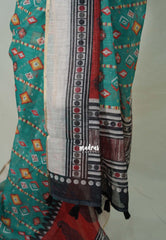Peacock Green with Beige - Pragathi - Linen Cotton Saree Ganga Jamuna Border with Contrast Blouse - Best for Office Wear | Casual Wear