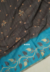 Elephant Grey - Pragathi - Linen Cotton Saree Stripes with Buttas Contrast Pallu and Blouse - Best for Office Wear | Casual Wear
