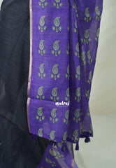 Classic Black - Pragathi - Linen Cotton Plain Saree with Contrast Pallu and Blouse - Best for Office Wear | Casual Wear