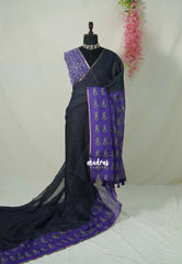 Classic Black - Pragathi - Linen Cotton Plain Saree with Contrast Pallu and Blouse - Best for Office Wear | Casual Wear