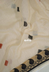 Muted Beige - Pragathi - Linen Cotton Saree Mango Prints Border - Perfect for Office Wear | Summer wear | Casual Wear