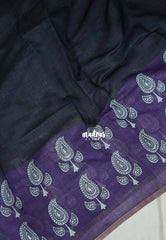 Nightfall Black & Purple - Pragathi - Linen Cotton Saree Plain and Contrast Border and Pallu - Perfect for Office Wear | Summer wear | Casual Wear