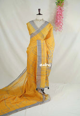 Mustard Yellow - Pragathi - Linen Cotton Saree Digital Prints and Contrast Border - Perfect for Office Wear | Summer wear | Casual Wear