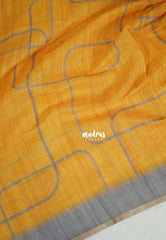 Mustard Yellow - Pragathi - Linen Cotton Saree Digital Prints and Contrast Border - Perfect for Office Wear | Summer wear | Casual Wear