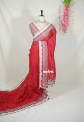 Muted Red - Pragathi - Linen Cotton Saree Contrast Border and Blouse - Perfect for Office Wear | Casual Wear