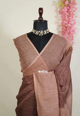 Biscut Brown - Pragathi - Linen Cotton Saree Checks with Contrast Pallu and Blouse - Perfect for Office Wear | Summer wear | Casual Wear