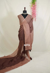 Biscut Brown - Pragathi - Linen Cotton Saree Checks with Contrast Pallu and Blouse - Perfect for Office Wear | Summer wear | Casual Wear