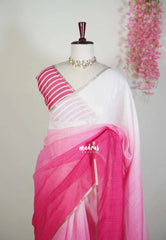 Rosy Ivory - Pragathi - Linen Cotton Saree Gradient with Tiny Border - Perfect for Office Wear | Summer Wear | Casual Wear
