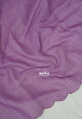 Lilac Glow with Scallop - Pragathi - Linen Cotton Plain Saree Scallop Border with Contrast Blouse - Perfect for Office Wear | Summer wear | Casual Wear