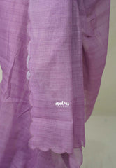 Lilac Glow with Scallop - Pragathi - Linen Cotton Plain Saree Scallop Border with Contrast Blouse - Perfect for Office Wear | Summer wear | Casual Wear