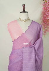 Lilac Glow with Scallop - Pragathi - Linen Cotton Plain Saree Scallop Border with Contrast Blouse - Perfect for Office Wear | Summer wear | Casual Wear