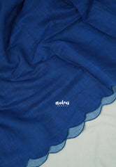 Cobalt Blue with Scallop - Pragathi - Linen Cotton Saree with Scallop Border and Madras Checks Blouse - Best for Office Wear | Casual Wear