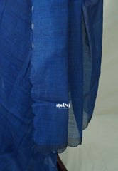 Cobalt Blue with Scallop - Pragathi - Linen Cotton Saree with Scallop Border and Madras Checks Blouse - Best for Office Wear | Casual Wear