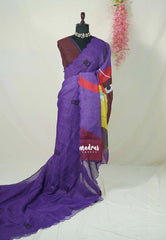 Lavender Purple with Scallop - Pragathi - Linen Cotton Saree with Floral Print Scallop Border and Contrast Blouse - Perfect for Office Wear | Summer wear | Casual Wear