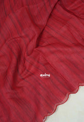 Muted Crimson Red with Scallop - Linen Cotton Saree with Scallop Border - Perfect for Office Wear | Summer wear | Casual Wear