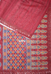 Muted Crimson Red with Heavy Lace - Linen Cotton Saree with Heavy Lace Embroidery - Perfect for Office Wear | Summer wear | Casual Wear