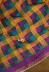 Rainbow Madras Checks - Pragath - Linen Cotton Saree with Madras Checks and Tiny Border - Perfect for Office Wear | Summer wear | Casual Wear