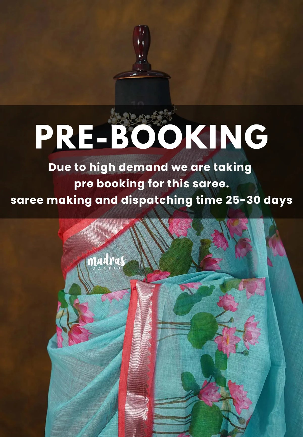 (PRE-BOOKING) Sky Spark - Linen Cotton with Divine Lotus Border with Mangalgiri Border - Best for Small Functions