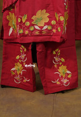Deep Red – Aavani - Pre-Washed Handspun Cotton Ready-Made 3 piece Kurti Set with Floral Embroidery – Perfect for Office & Everyday Wear