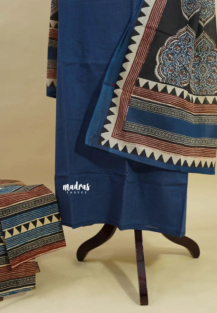 Amitha – Indigo Blue Pre-washed handloom pure cotton jaipur prints salwar set