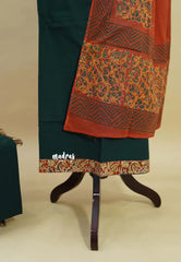 Amitha – Dark Green Pre-washed pure cotton with kalamakri mirror yoke salwar set