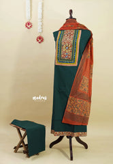 Amitha – Dark Green Pre-washed pure cotton with kalamakri mirror yoke salwar set