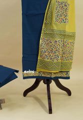 Amitha – Peacock Blue Pre-washed pure cotton with kalamakri mirror yoke salwar set