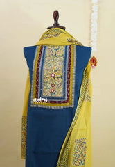Amitha – Peacock Blue Pre-washed pure cotton with kalamakri mirror yoke salwar set